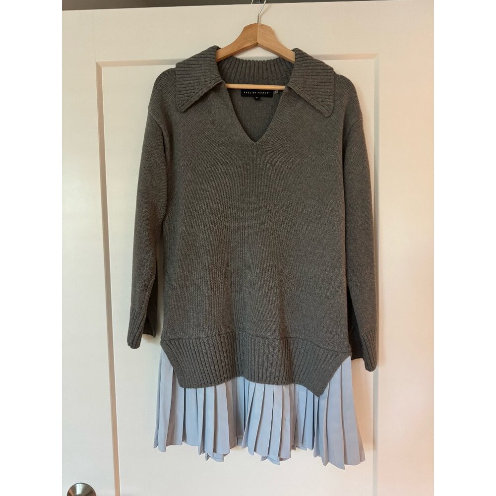 English Factory Long-Sleeve Polo Pleated Twofer Mini Dress - XS